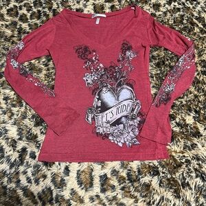 Red Y2k Hot Leathers “Let’s Ride”  Graphic Long Sleeve Top